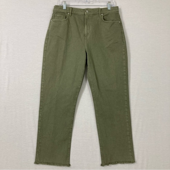 New LOFT Green High Rise The Straight Crop Frayed Hem Jeans size 10/30 - Picture 1 of 11
